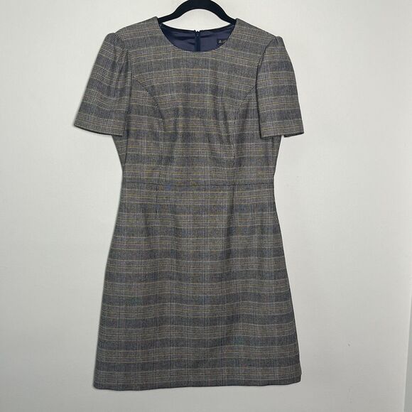 Brooks Brothers Dress Women’s 8 Gray Stretch Wool Blend Tartan Plaid Mini Preppy - Picture 1 of 9